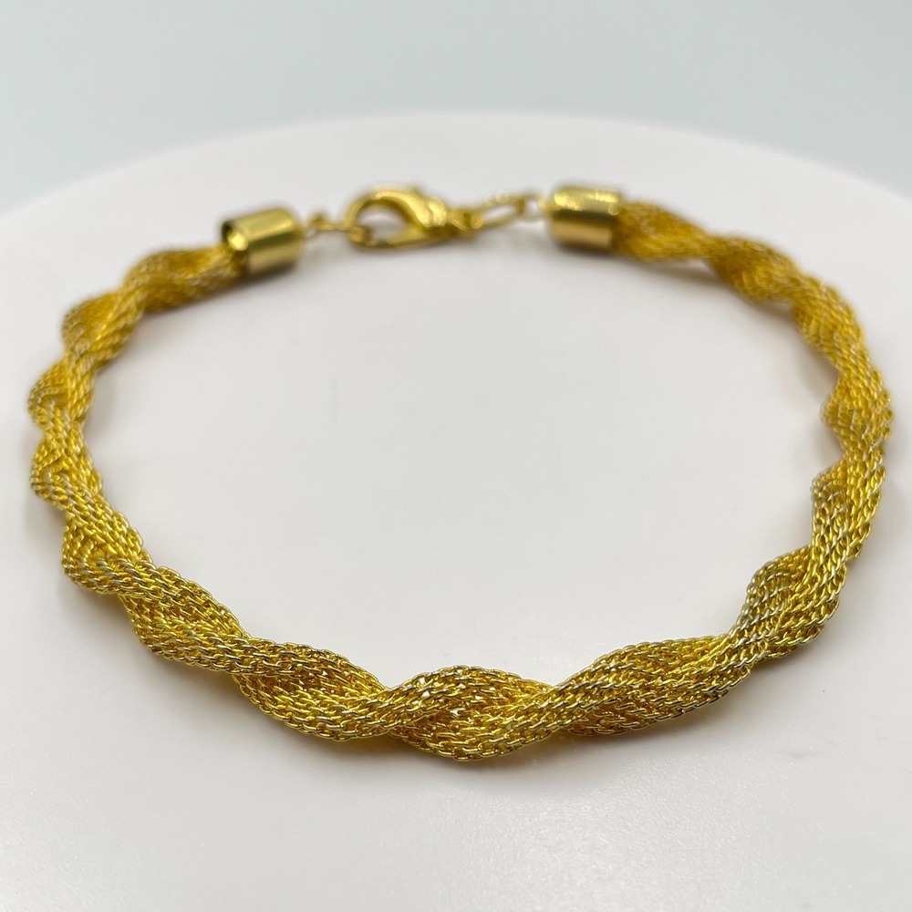 Vintage Gold Tone Twisted Mesh Chain Bracelet Woven Liquid Gold Tone Style Retro